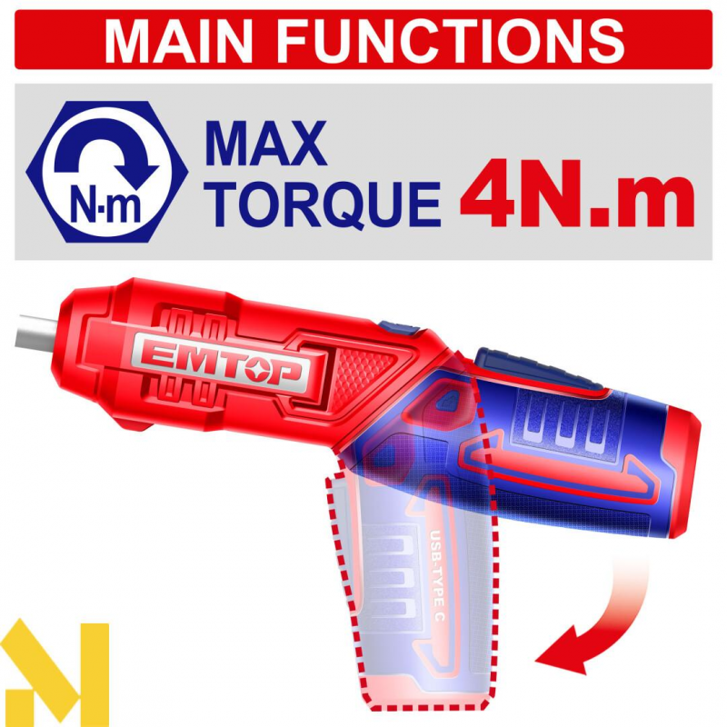 Викрутка акумуляторна EMTOP ECSR0408