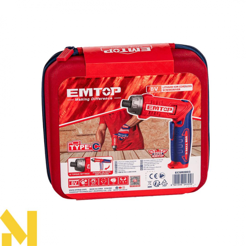 Викрутка акумуляторна EMTOP ECSR0803
