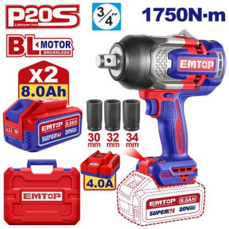 Гайковерт акумуляторний EMTOP ECIWL2045