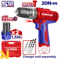 Дрель-шуруповерт аккумуляторный EMTOP ECIDL12206 (без ЗУ)