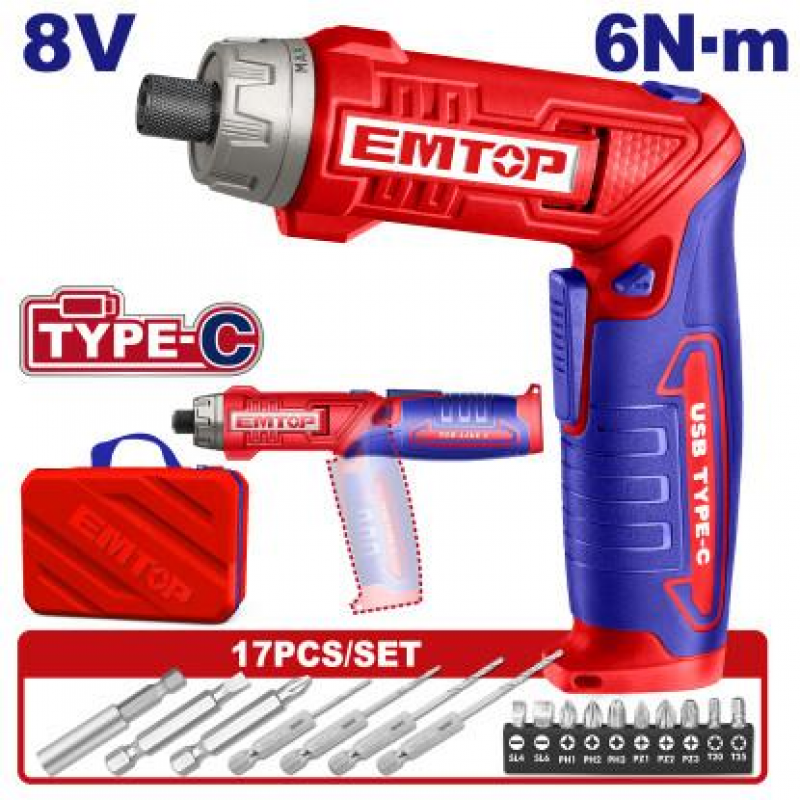 Дриль-шуруповерт ударний акумуляторний EMTOP ECIDL208689